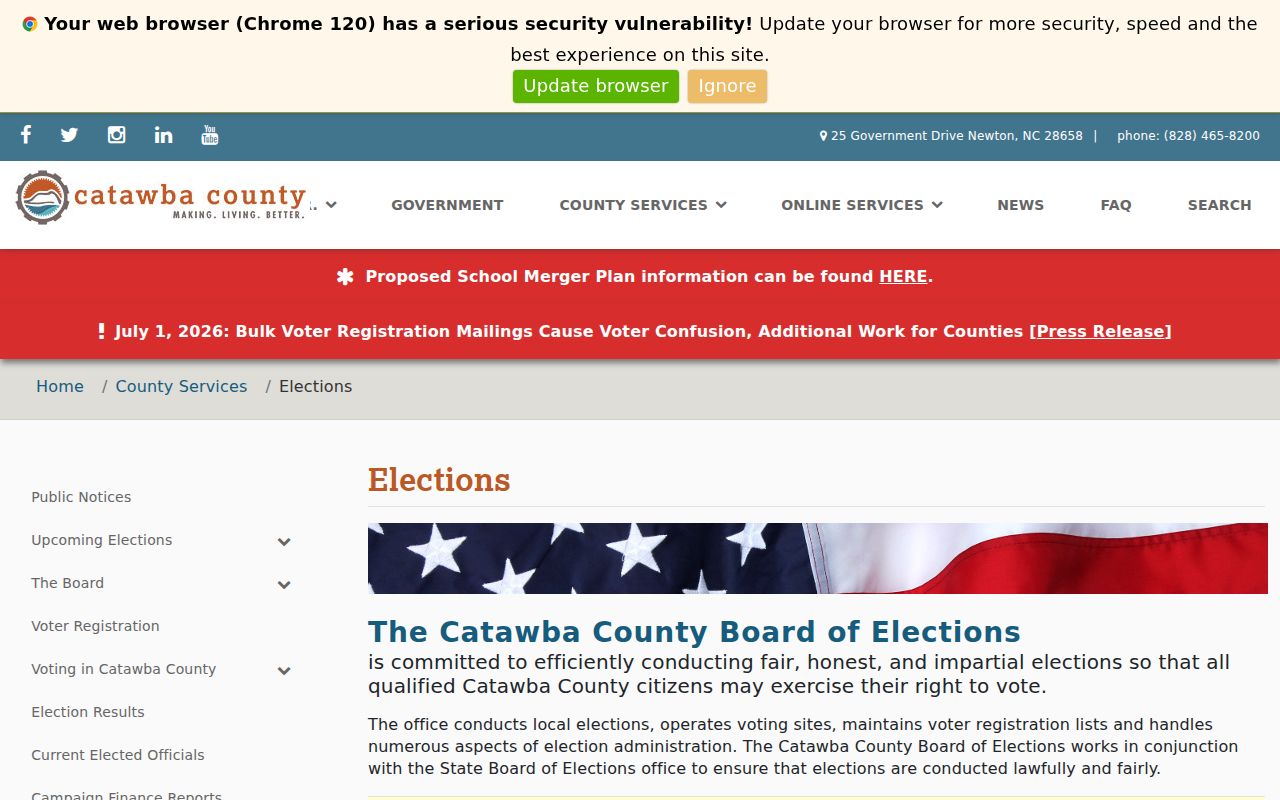 Catawba County elections office resources for Hickory voter registration records